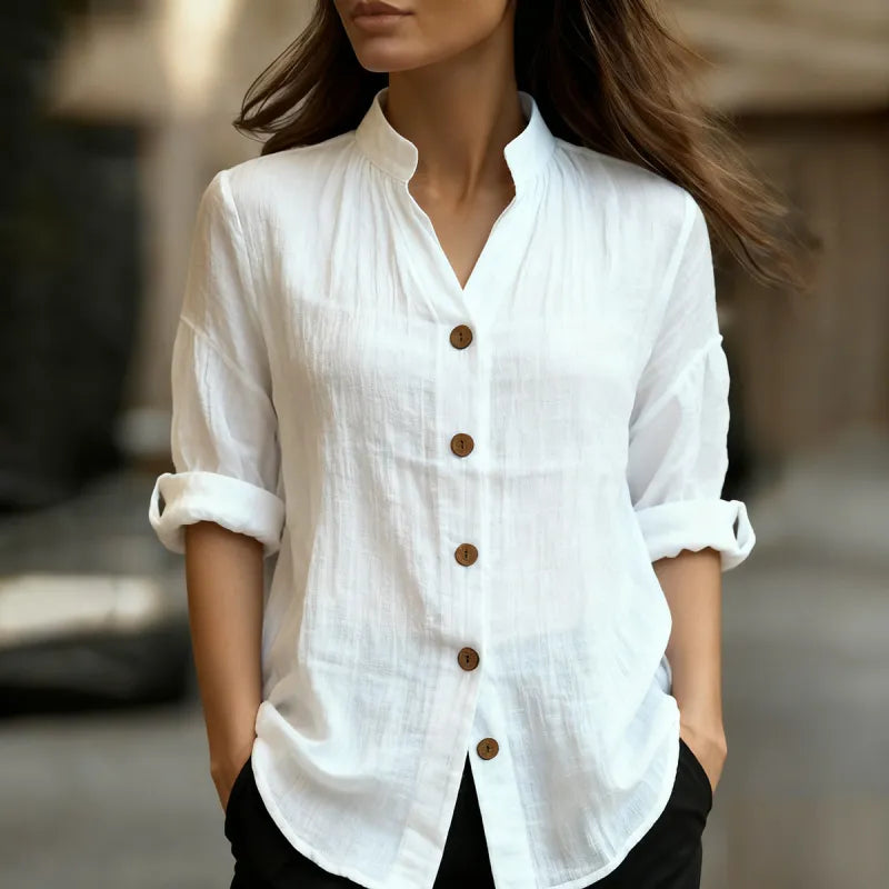 Women’s Button Front Blouse – Relaxed Fit Long Sleeve Work Shirt