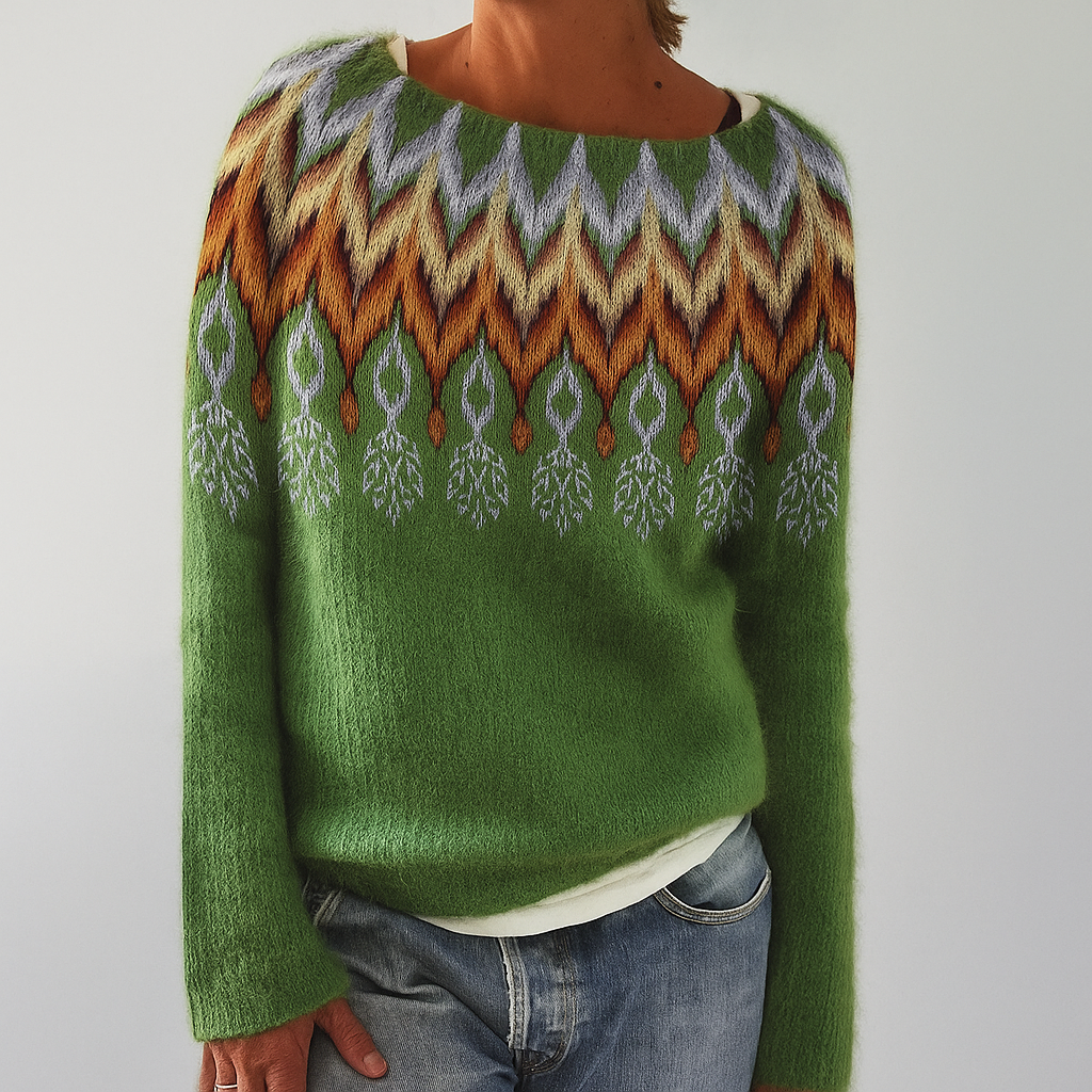 Stylish women's sweater with a retro pattern for fall