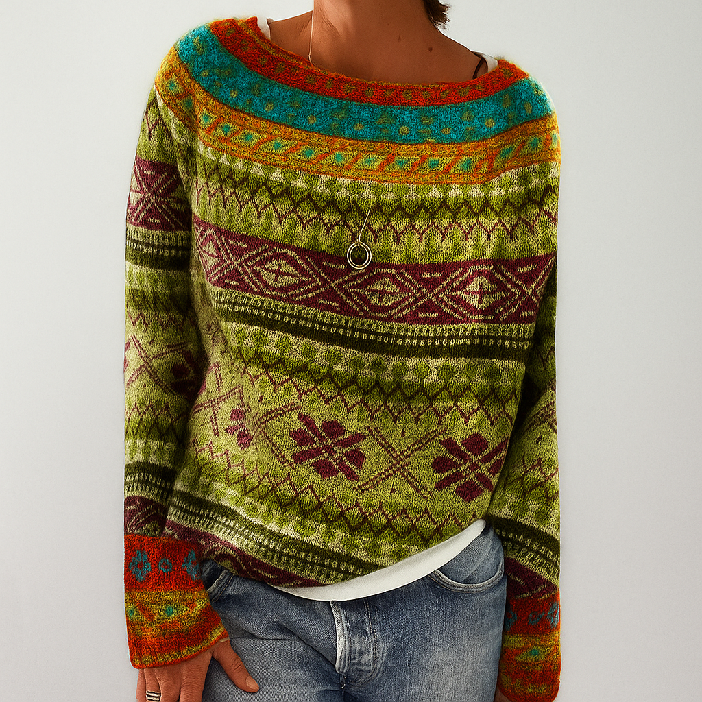 Stylish women's sweater with a retro pattern for fall
