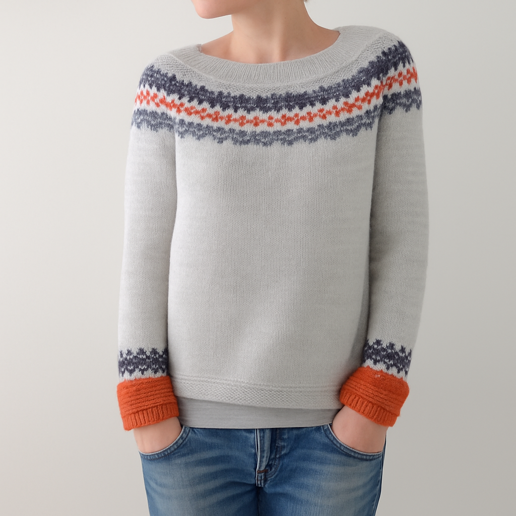 Stylish women's sweater with a retro pattern for fall