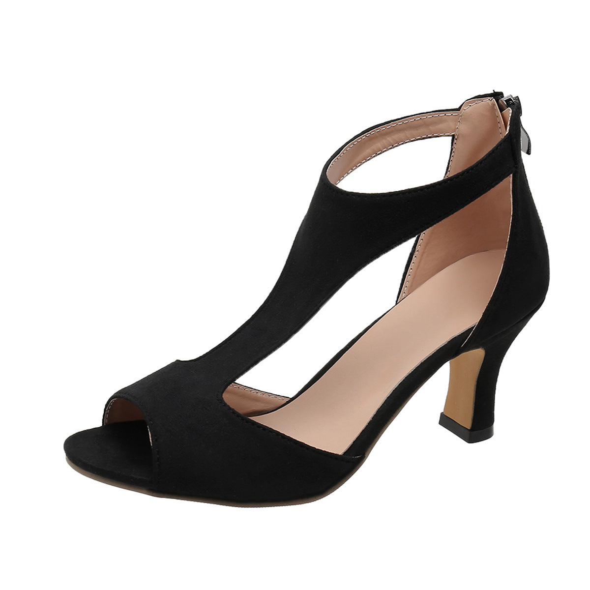 Women’s Orthopedic Cutout Peep-Toe Heels – Elegant Suede Comfort Block Heels with Arch Support