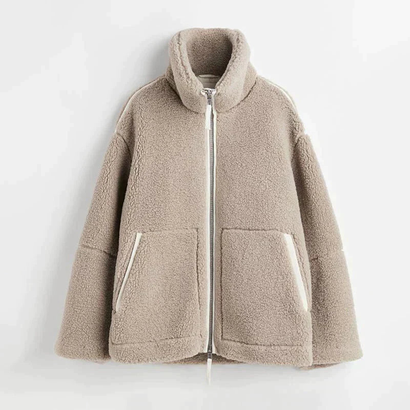 Women’s Oversized Teddy Fleece Zip Jacket – Ultra Soft & Cozy Winter Layer