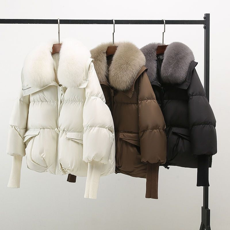 Women’s Faux-Fur Collar Puffer Jacket – Warm Lightweight Winter Coat