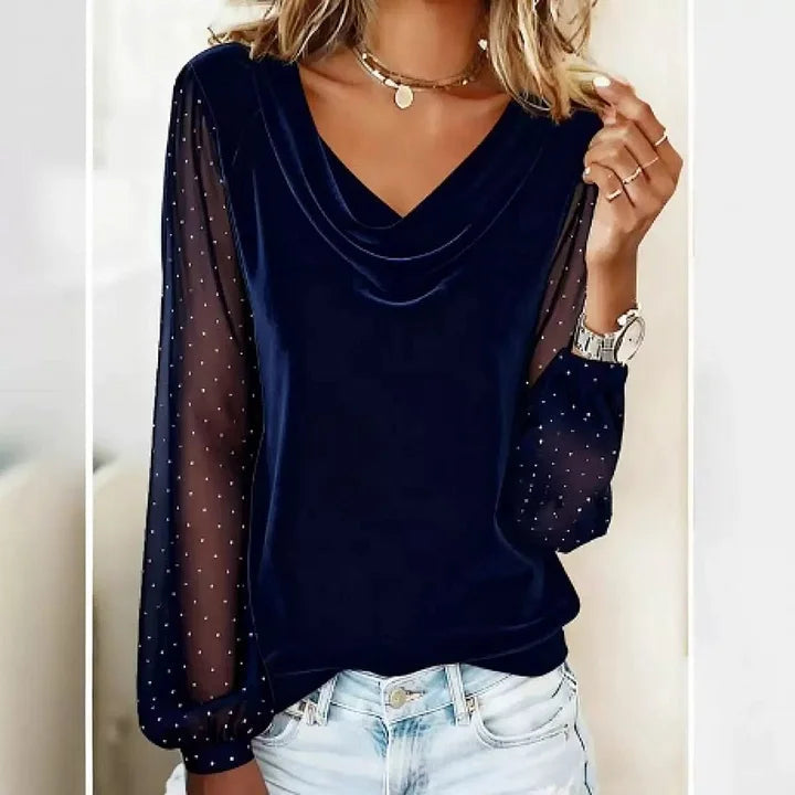 Women’s Velvet Sequin Top – Turtleneck Sparkle Long Sleeve Party Top