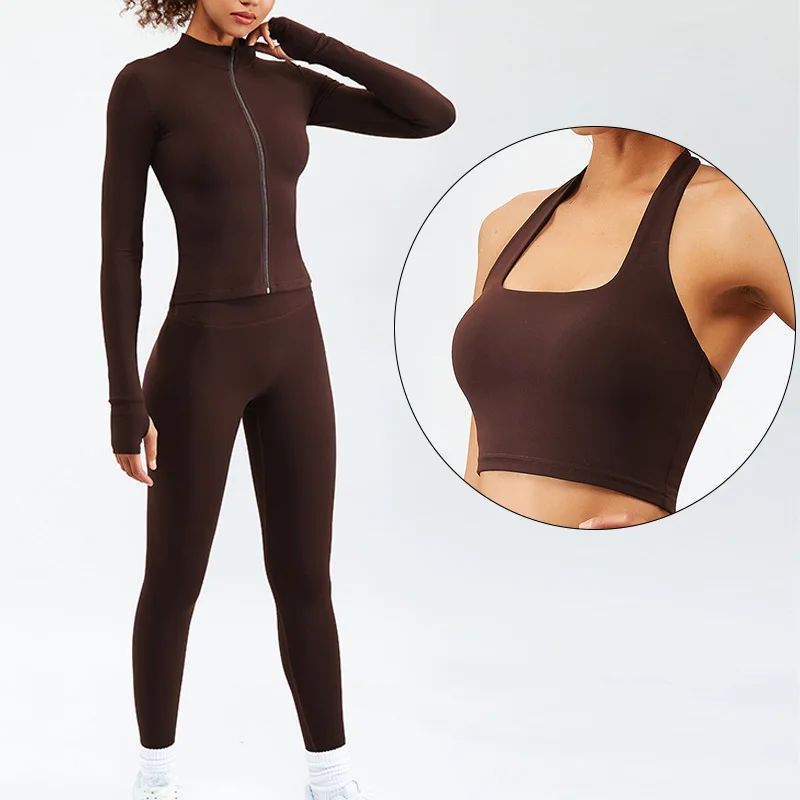 Women’s High-Waist Yoga Set – 3-Piece Activewear Outfit with Compression Fit