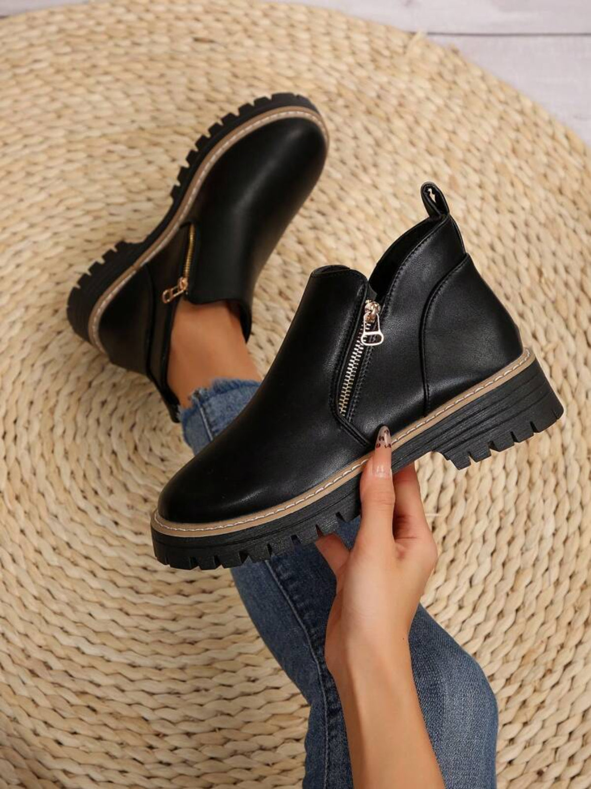 Ankle Boots for Women – Comfortable Square Heel Boots with Side Zip for Everyday Wear
