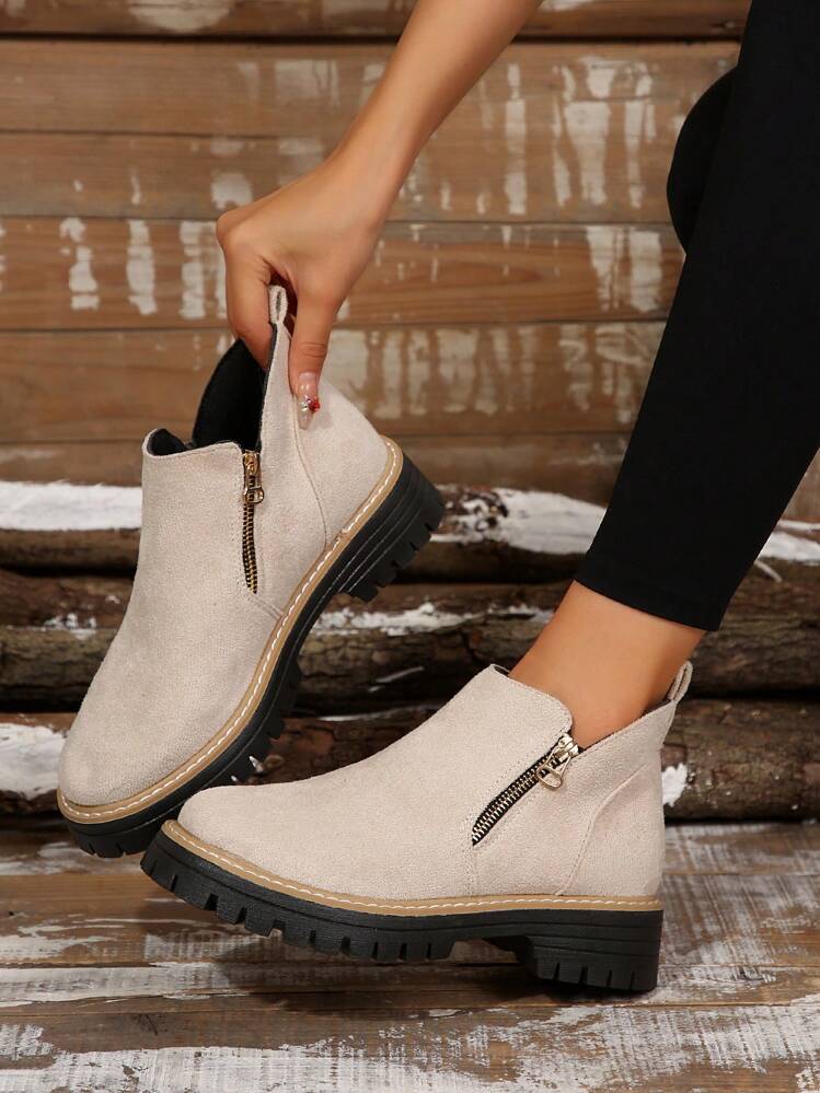 Ankle Boots for Women – Comfortable Square Heel Boots with Side Zip for Everyday Wear