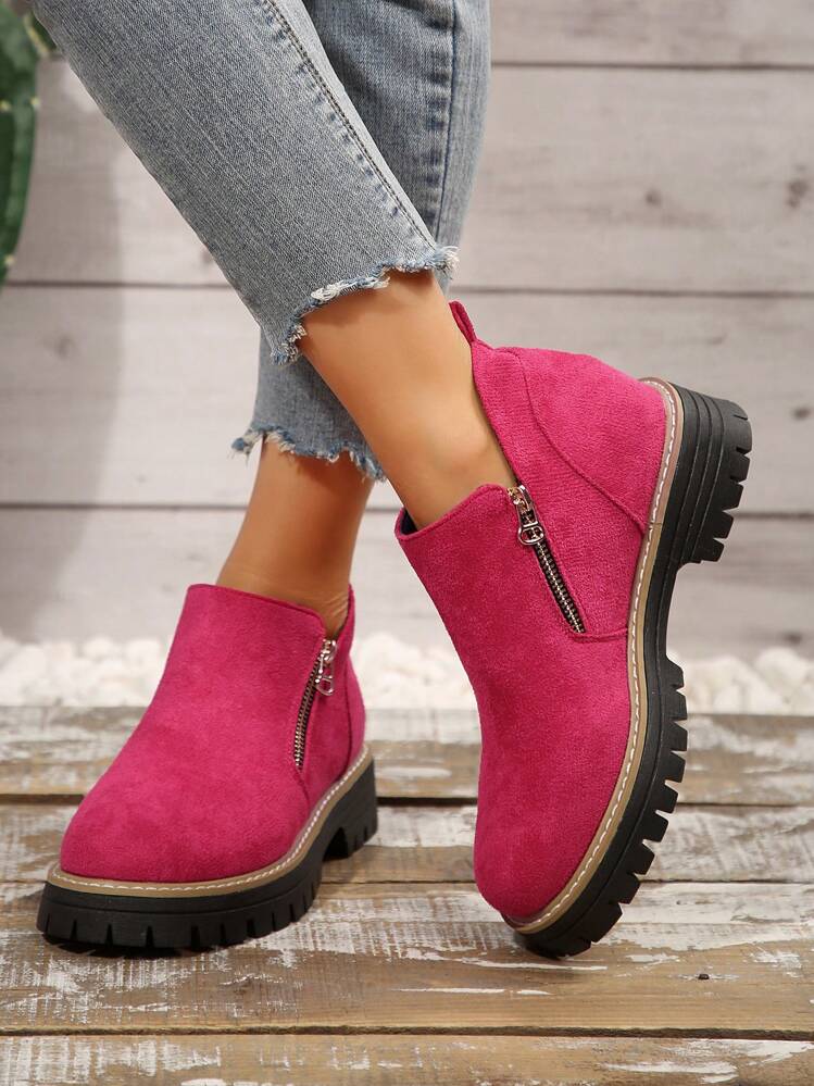 Ankle Boots for Women – Comfortable Square Heel Boots with Side Zip for Everyday Wear