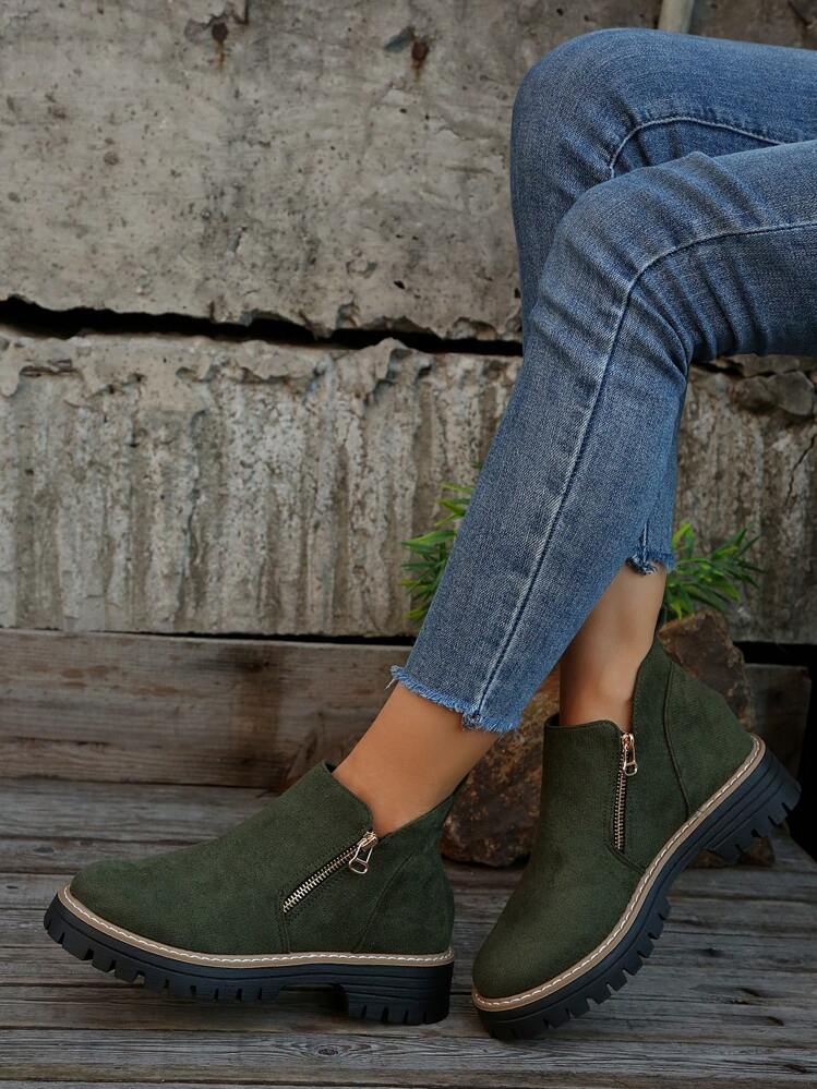 Ankle Boots for Women – Comfortable Square Heel Boots with Side Zip for Everyday Wear