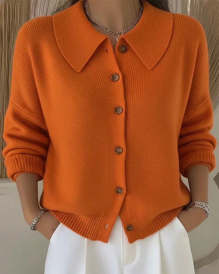 Women’s Collared Knit Sweater – Polyester Button Detail Jumper
