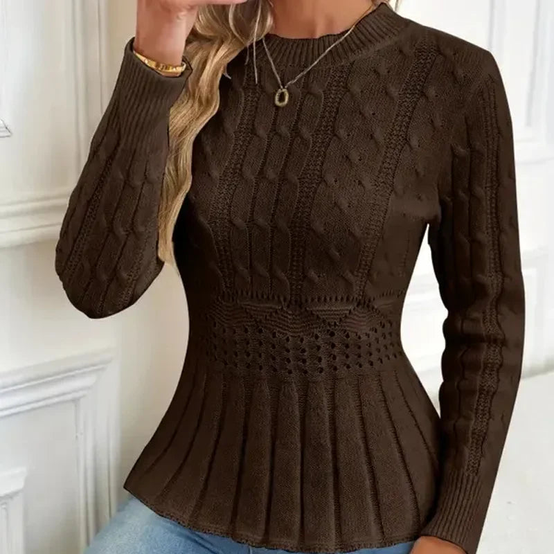 Women’s Ruffle Neck Sweater – Soft Polyester Knit Jumper with Thick Collar