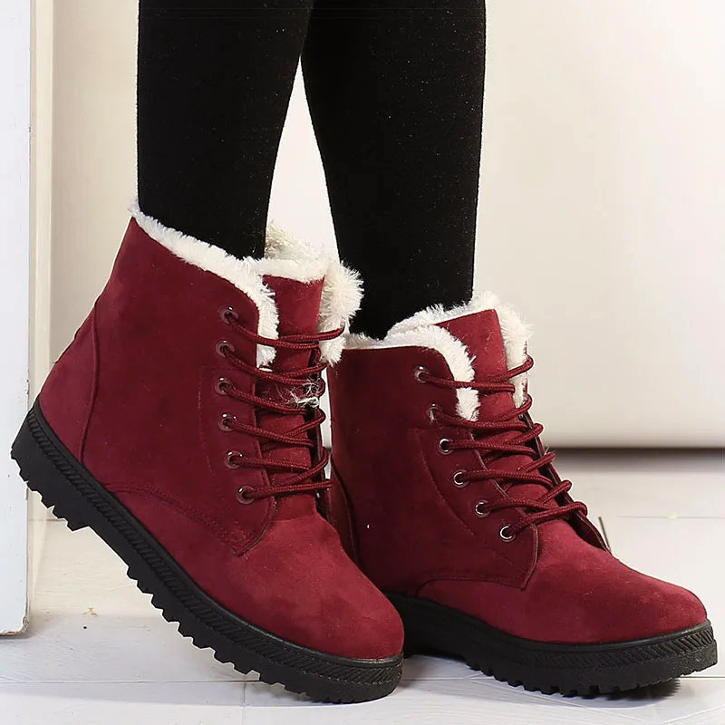 Ankle Winter Boots for Women – Faux Fur Lined Lace-Up Boots with Grip Sole for Warm, Everyday Cold Weather Wear