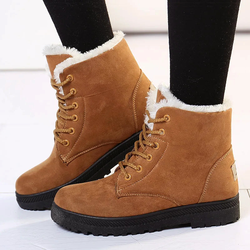 Ankle Winter Boots for Women – Faux Fur Lined Lace-Up Boots with Grip Sole for Warm, Everyday Cold Weather Wear
