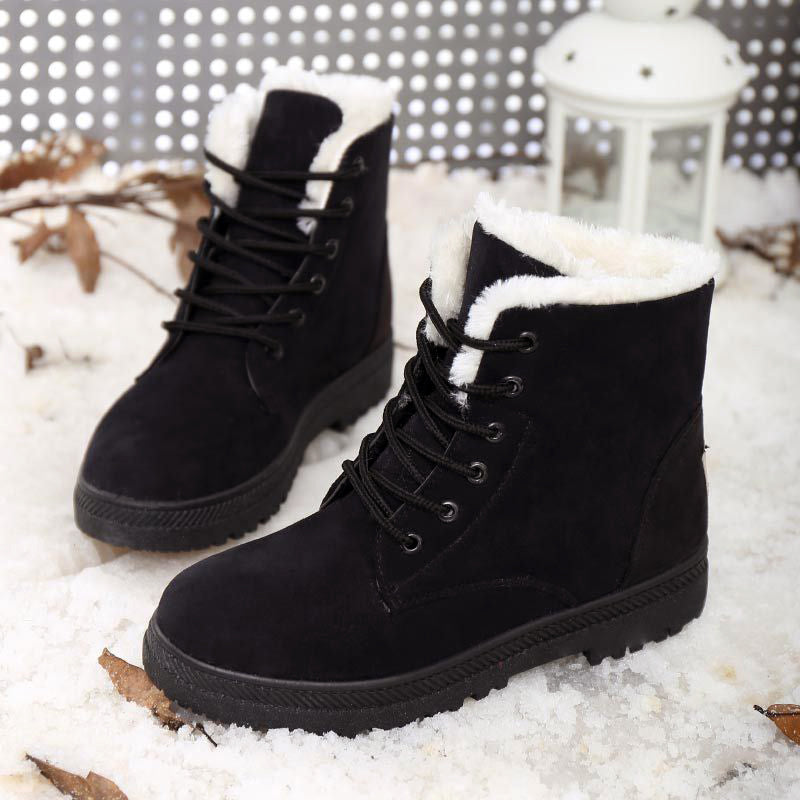 Ankle Winter Boots for Women – Faux Fur Lined Lace-Up Boots with Grip Sole for Warm, Everyday Cold Weather Wear