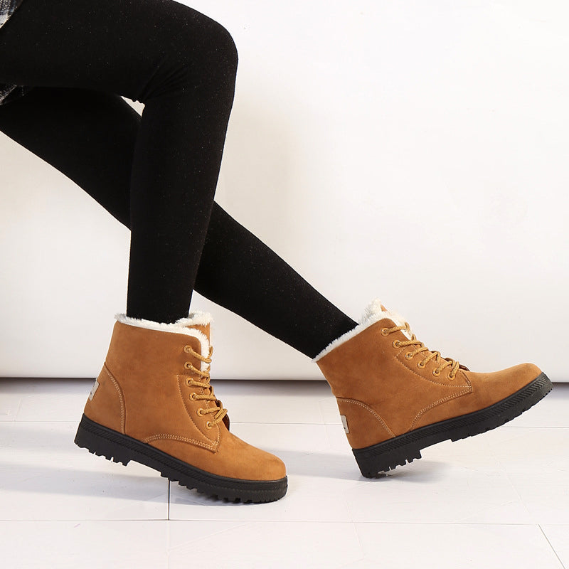 Ankle Winter Boots for Women – Faux Fur Lined Lace-Up Boots with Grip Sole for Warm, Everyday Cold Weather Wear