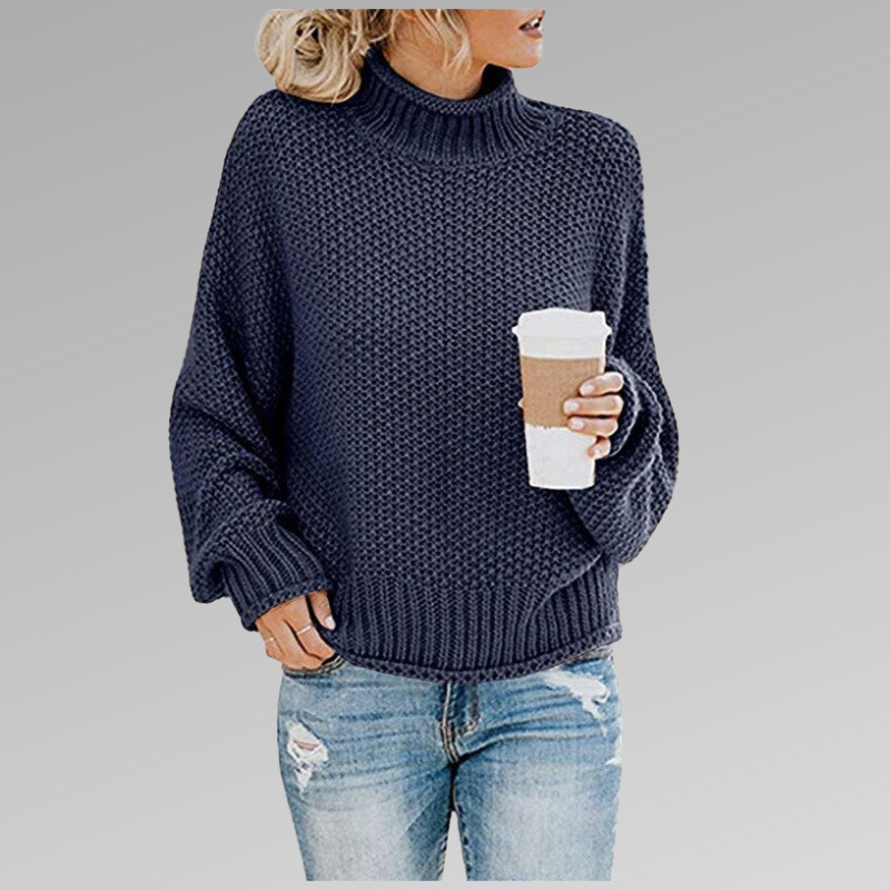 Women’s High Neck Knit Sweater – Cozy Long Sleeve Pullover