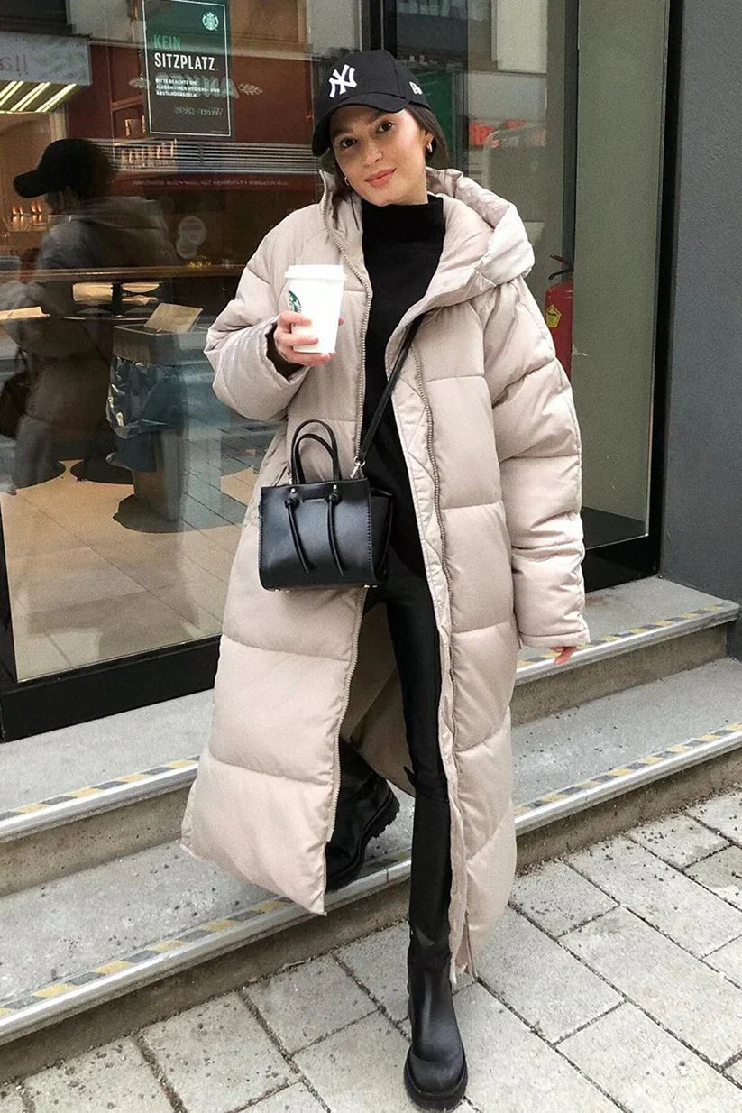Women's Long Hooded Puffer Coat – Ultra-Warm Quilted Winter Jacket