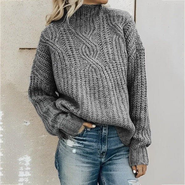 Women’s Oversized Cable Knit Jumper – Relaxed Polyester Sweater for Autumn & Winter