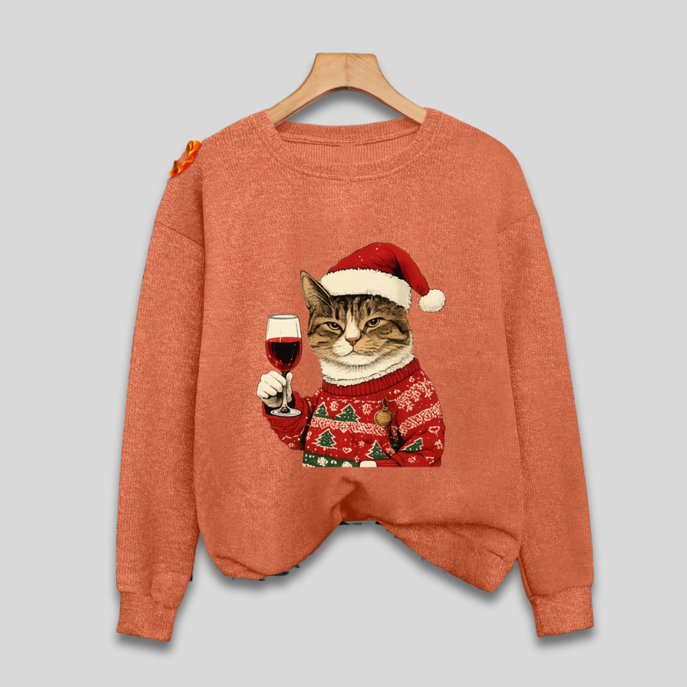 Ugly Christmas Sweater for Women - Funny Santa Cat Sweatshirt
