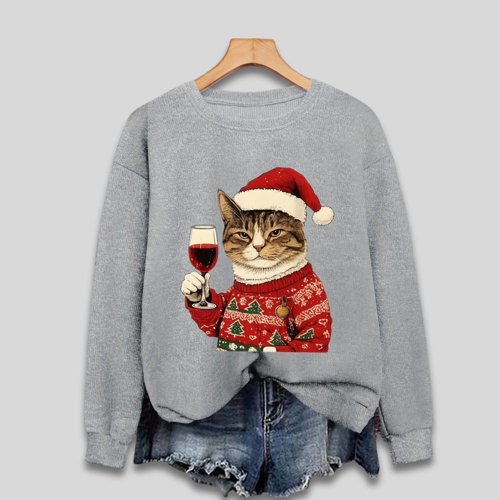 Ugly Christmas Sweater for Women - Funny Santa Cat Sweatshirt