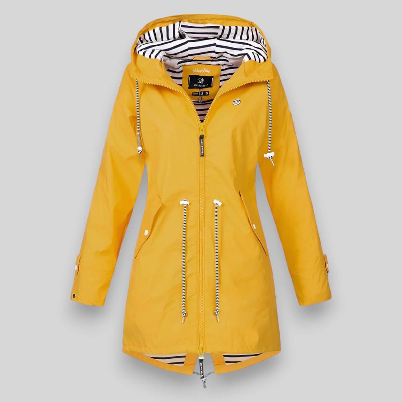 Women’s Waterproof Hooded Rain Jacket – Adjustable Waist & Stylish Weather Protection
