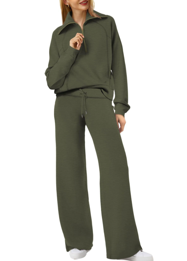 Women’s Wide-Leg Tracksuit Set – Soft Two-Piece Lounge & Athleisure Outfit with Half-Zip Top
