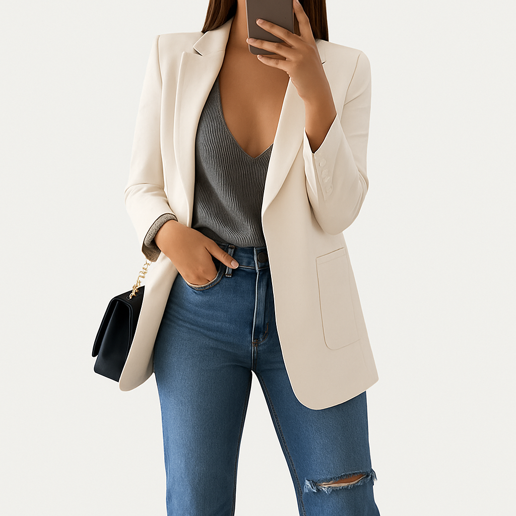 Women's long blazer in khaki MODA
