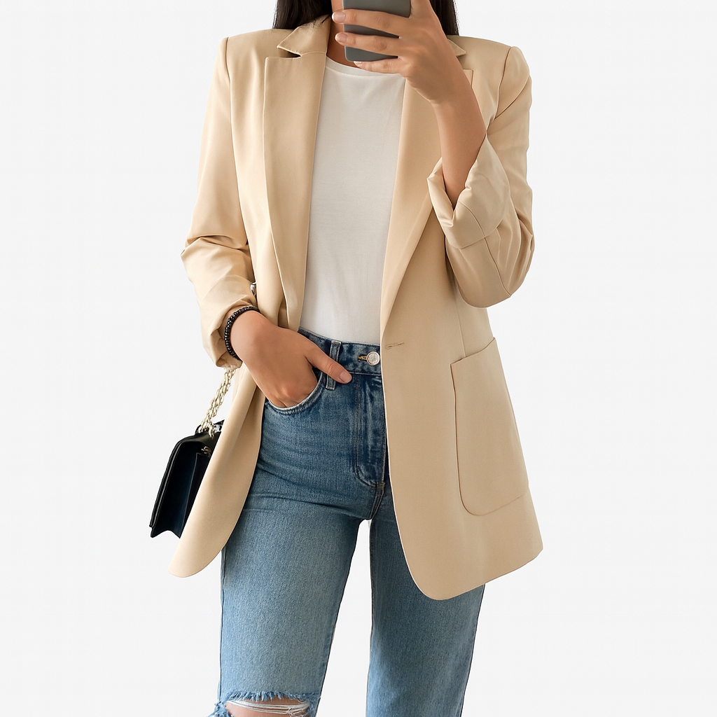 Women's long blazer in khaki MODA