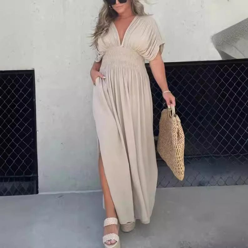 V-Neck Maxi Dress with Side Slit | Summer Floor-Length Dress