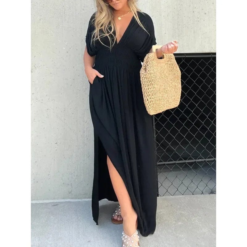 V-Neck Maxi Dress with Side Slit | Summer Floor-Length Dress