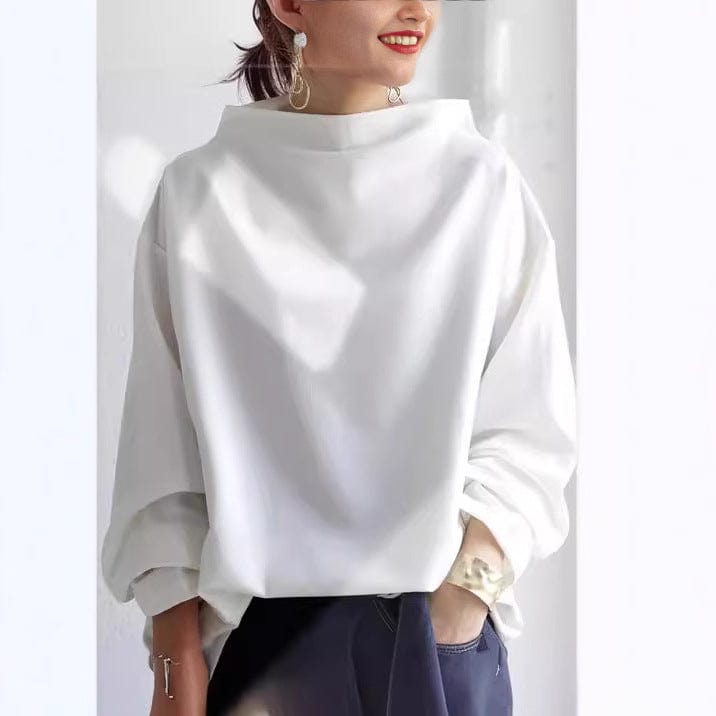 Women’s Casual Relaxed Sweater – Sculpted Neckline Pullover with Gathered Sleeves