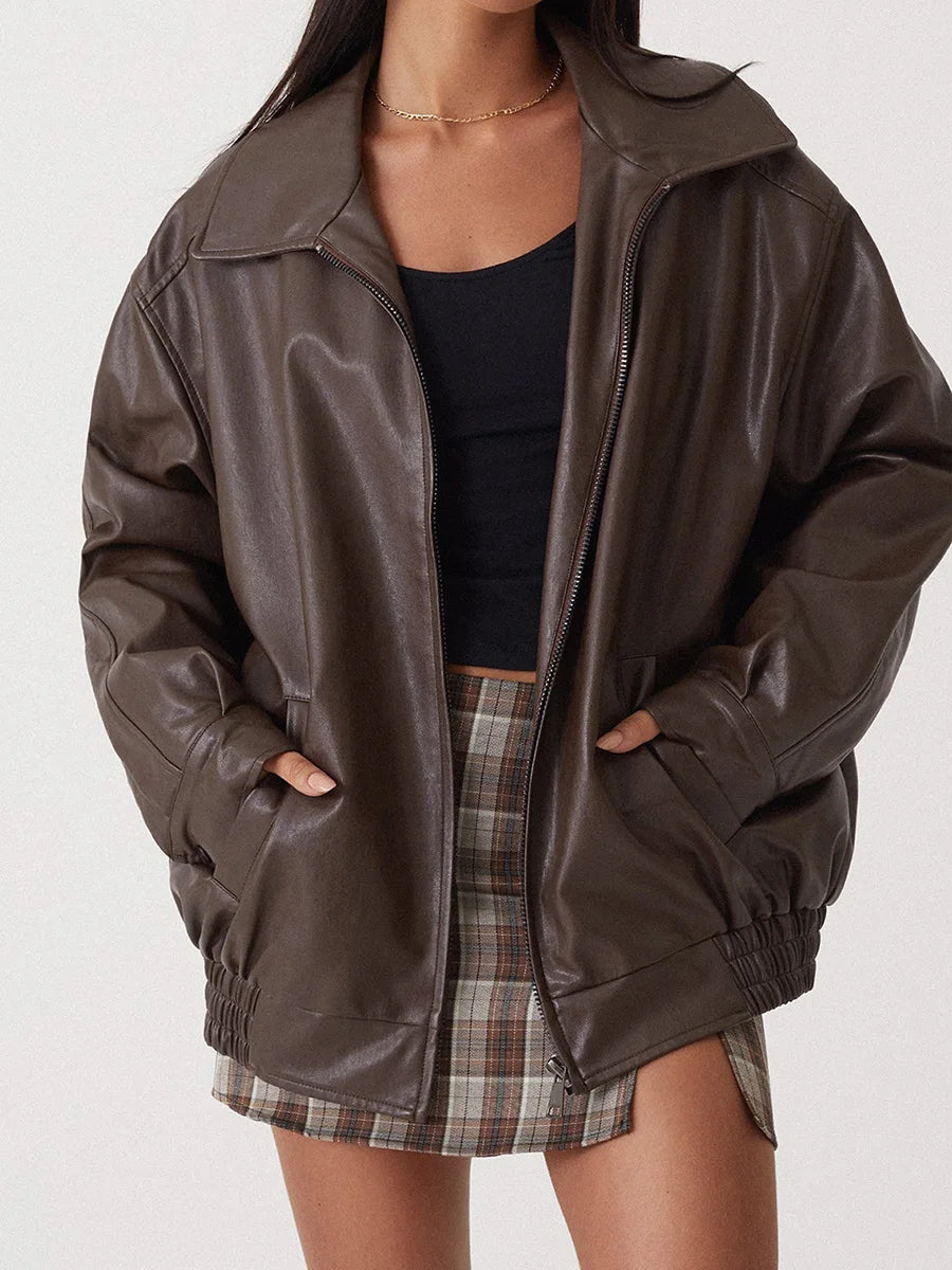 Zoiey | Women’s Oversized Leather Bomber Jacket
