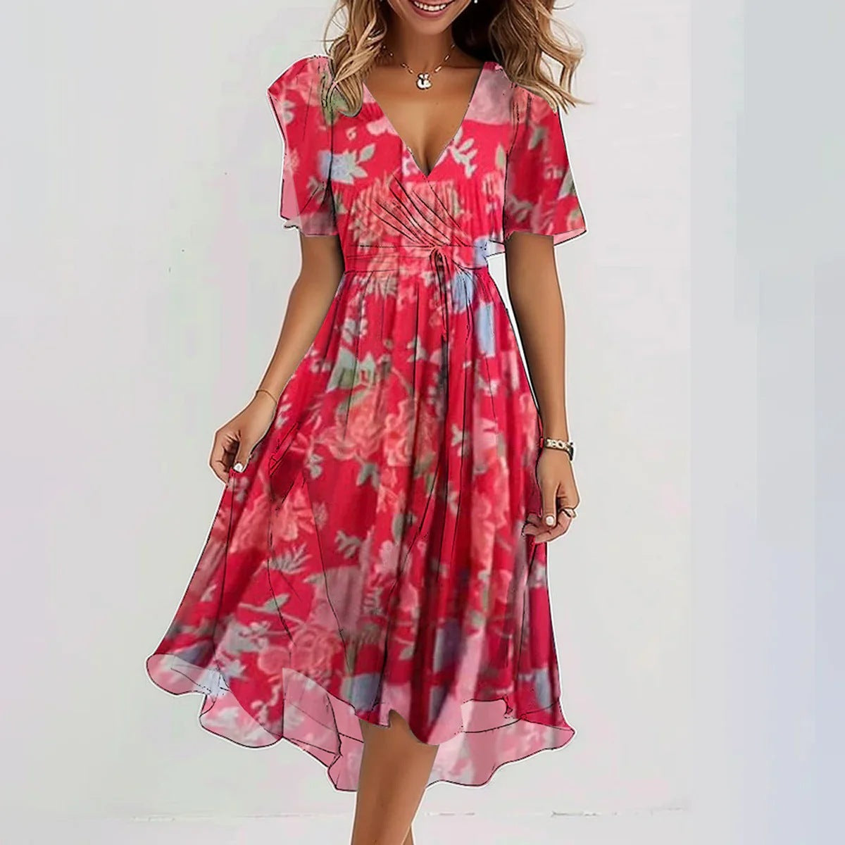 Clara Women's Dress - Elegant Short Sleeve Dress with Flattering Cut and Timeless Design