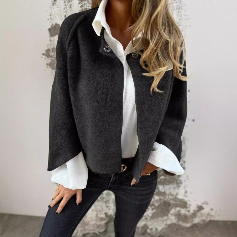 Women’s Cropped Mid-Season Jacket – Soft Polyester Blend Spring & Autumn Coat