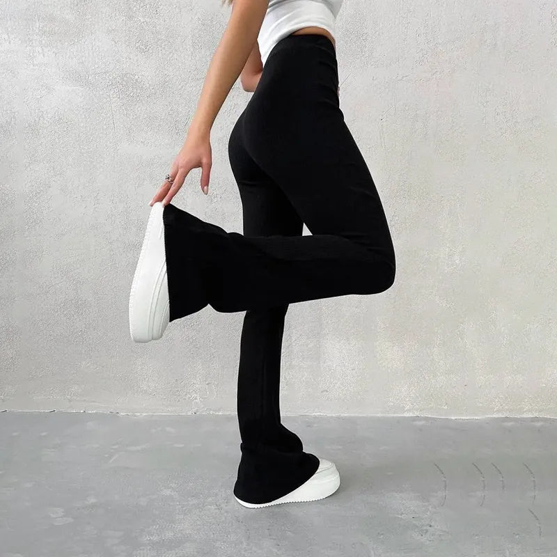 Ribbed Flared Pants – Trendy High-Waist Stretch Trousers