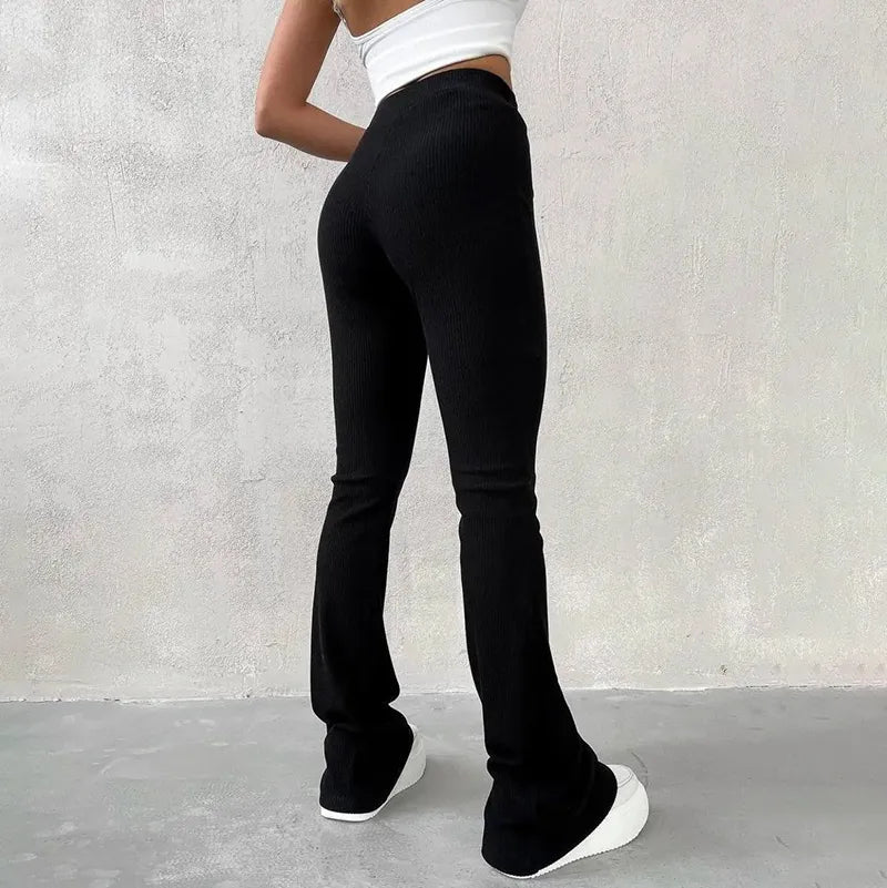Ribbed Flared Pants – Trendy High-Waist Stretch Trousers