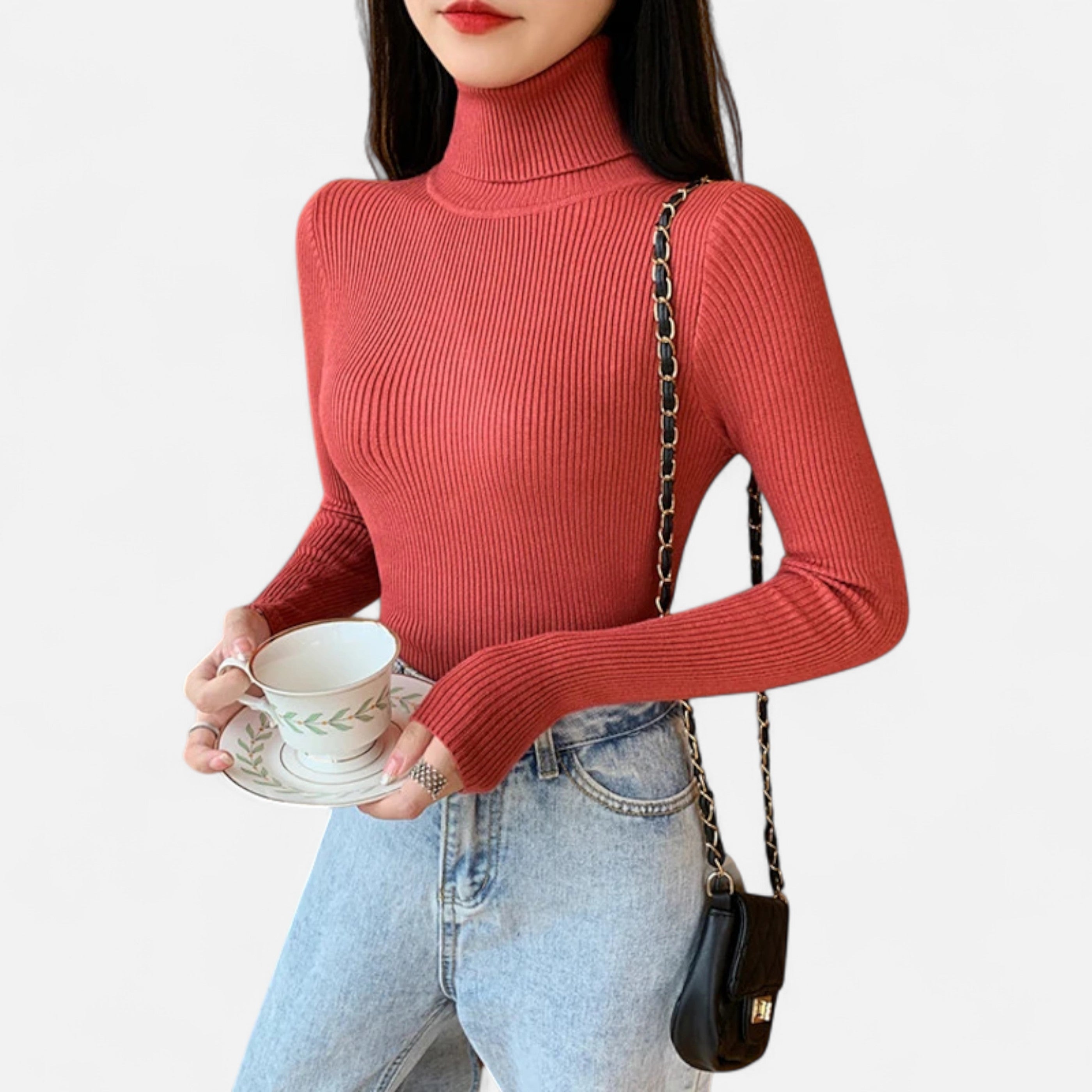 Women’s Ribbed Turtleneck Sweater – Soft Slim-Fit Winter Knit Top