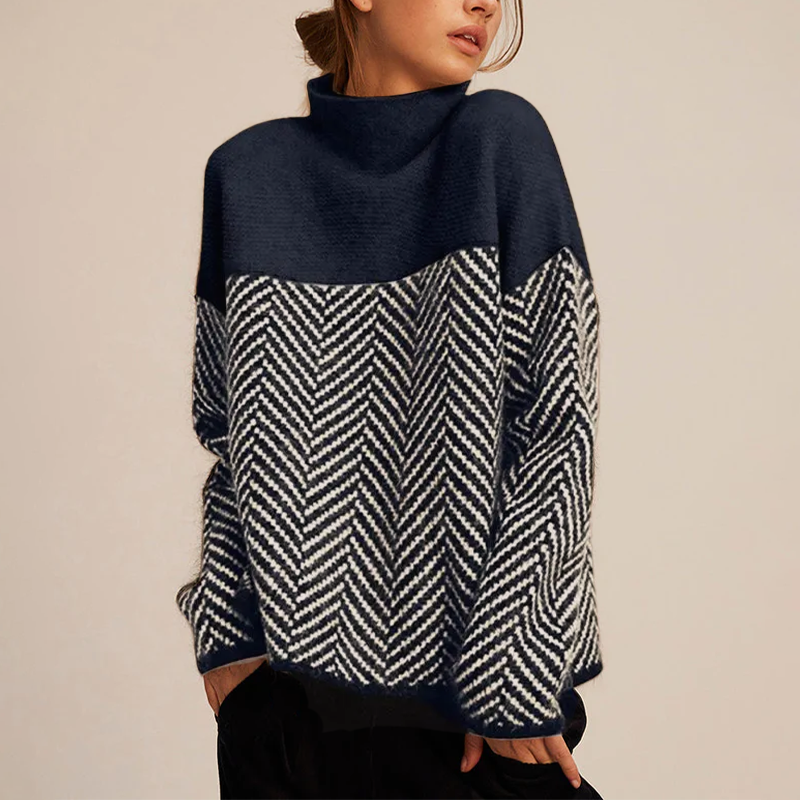 Color Block Turtleneck Sweater for Women