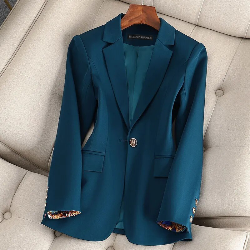 Women’s Cotton Blend Blazer – Tailored Notch Collar Smart Jacket