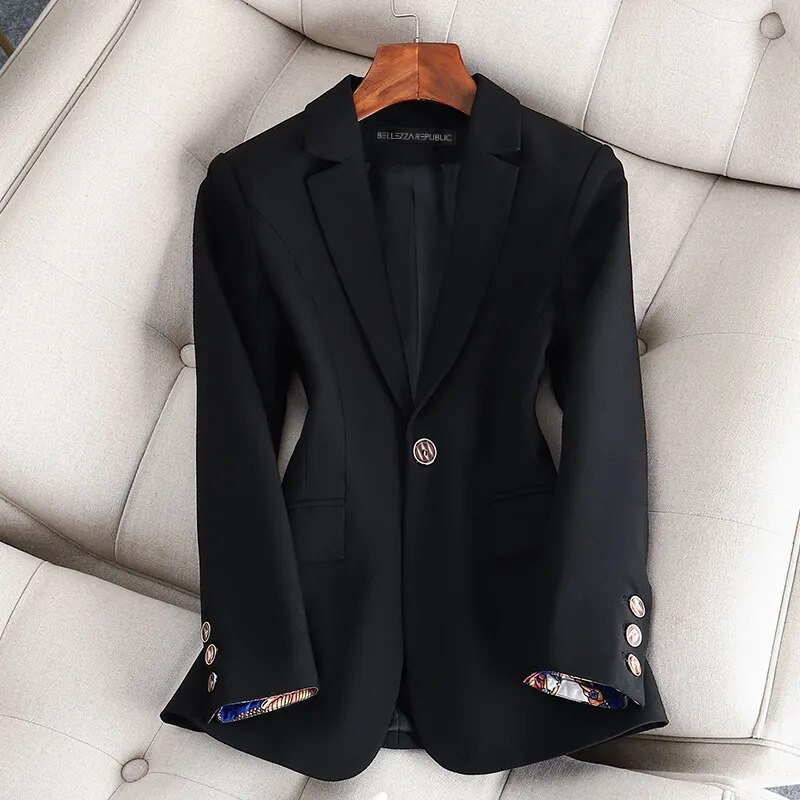 Women’s Cotton Blend Blazer – Tailored Notch Collar Smart Jacket