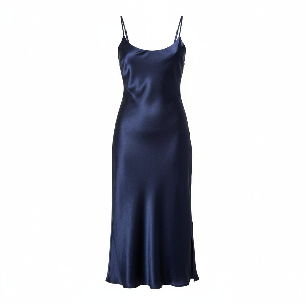 Celeste | Women's Satin Slip Midi Dress - Navy