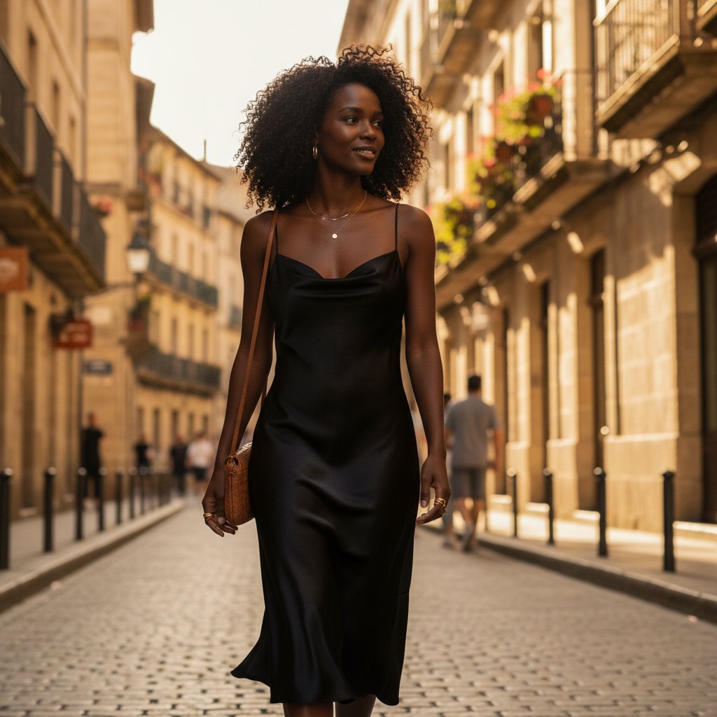 Celeste | Women's Satin Slip Midi Dress - lifestyle 1