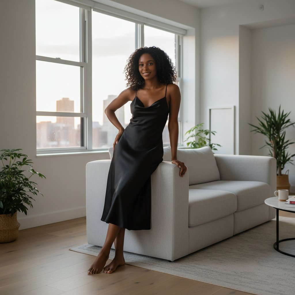 Celeste | Women's Satin Slip Midi Dress - lifestyle 4