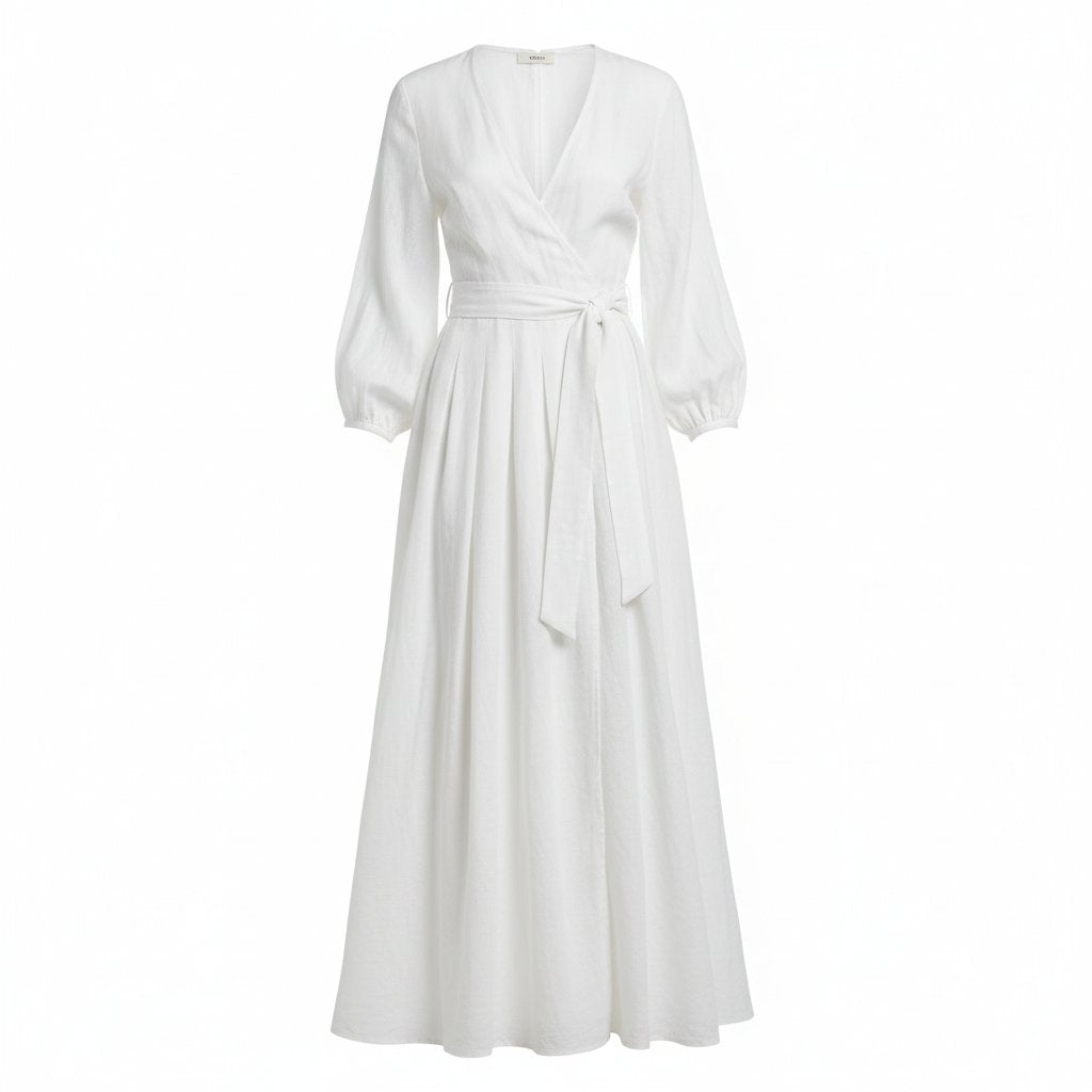 Vivienne | Women's Linen Wrap Maxi Dress - White