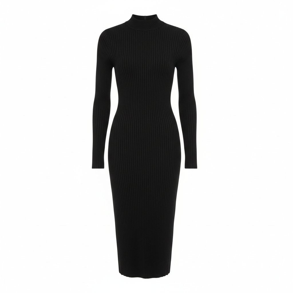 Elowen | Women's Ribbed Knit Bodycon Dress - Black