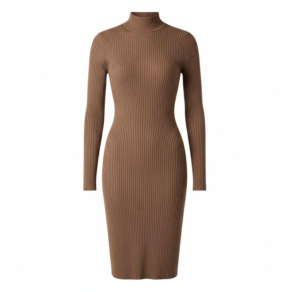 Elowen | Women's Ribbed Knit Bodycon Dress - Mocha