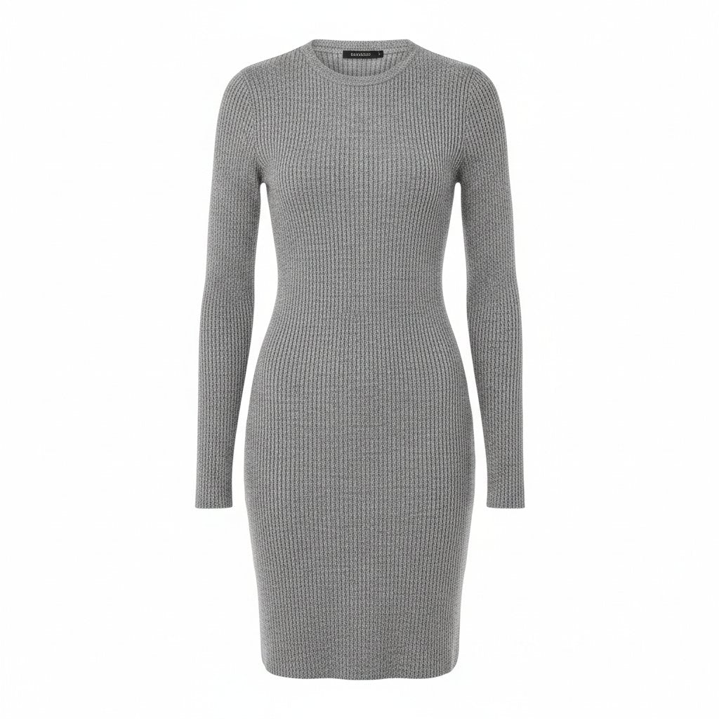Elowen | Women's Ribbed Knit Bodycon Dress - Grey Marl