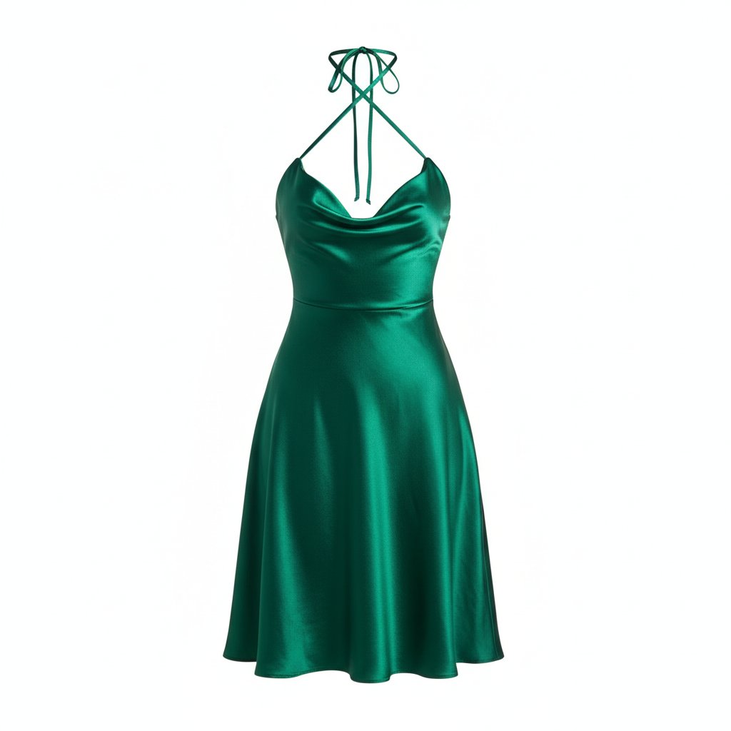 Elara | Women's Satin Backless Cocktail Dress - Emerald