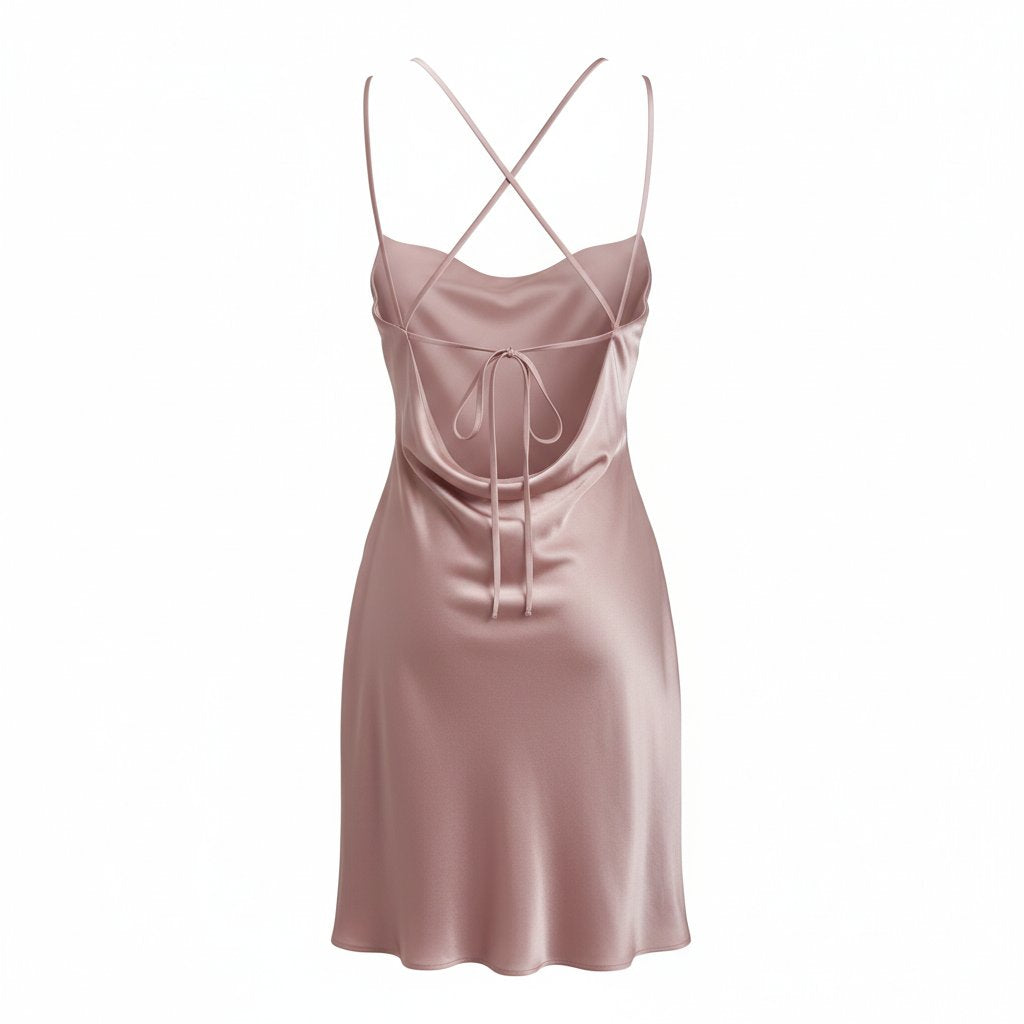 Elara | Women's Satin Backless Cocktail Dress - Dusty Rose