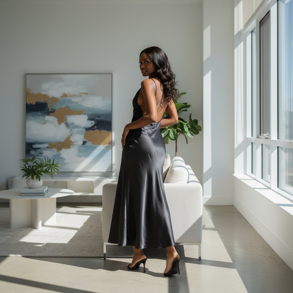 Elara | Women's Satin Backless Cocktail Dress - lifestyle 4